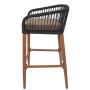 Proregal Barhocker mit anthrazitem Seilgeflecht, taupe Kissen und braunen Holz-Optik Beinen. Hoher Outdoor-Hocker.