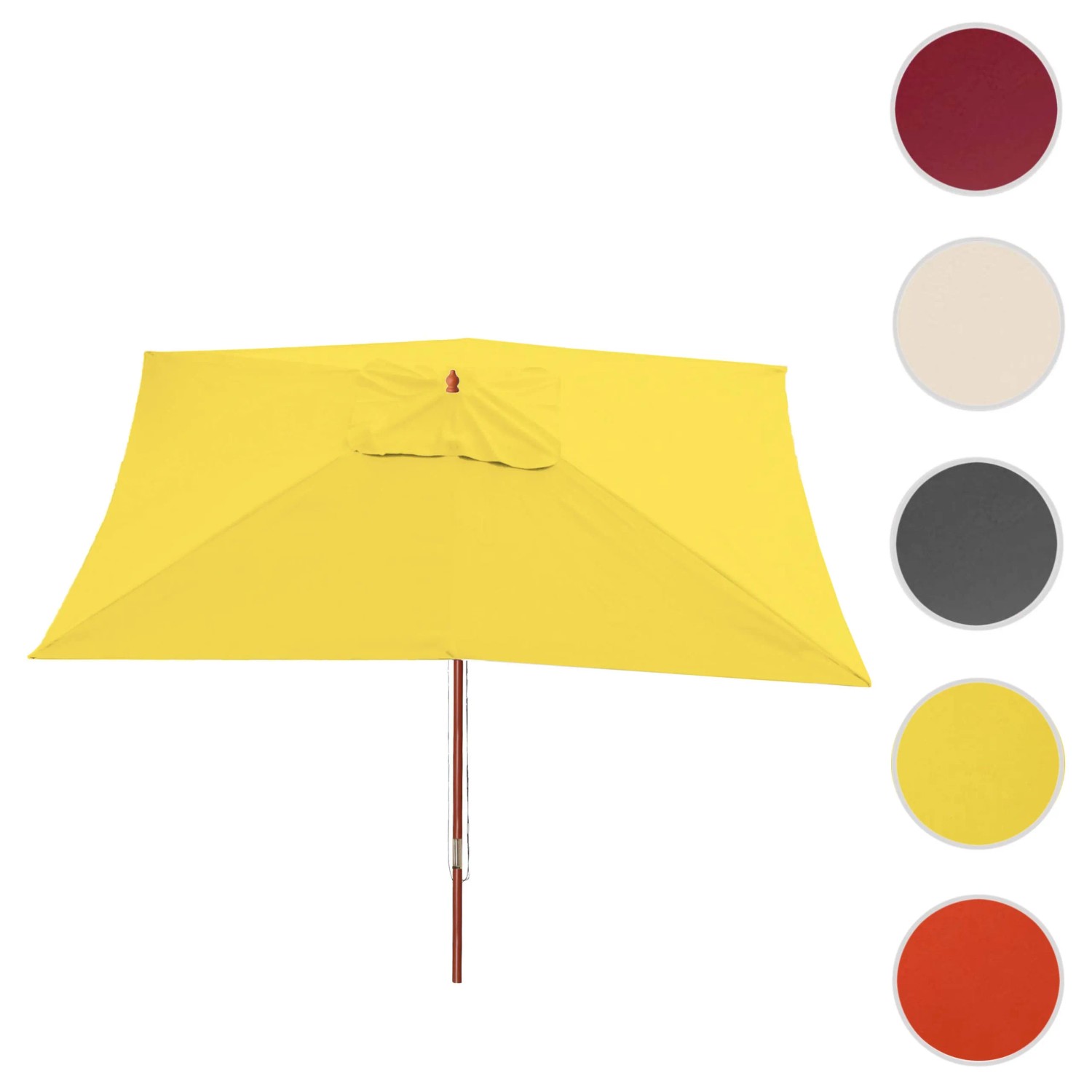 Gelber MCW Sonnenschirm Lissabon 3x4m mit Holzständer und Farbauswahl.