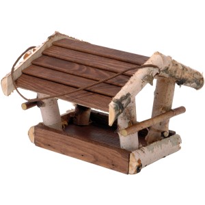 Rustikales Dobar Vogelfutterhaus aus Birke mit Kordel zum Aufhängen.