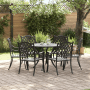 vidaXL 7-tlg. Garten-Essgruppe, schwarz, Aluminiumguss. Gartentisch mit 6 Stühlen auf Terrasse.