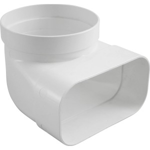 Weißes Marley Umlenkstück (System 125) für Flachkanäle und Rundrohre.