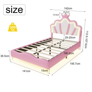 PXloue Kinderbett Polsterbett 140x190 cm mit Verstellbarem Kopfteil und LED Kunstleder