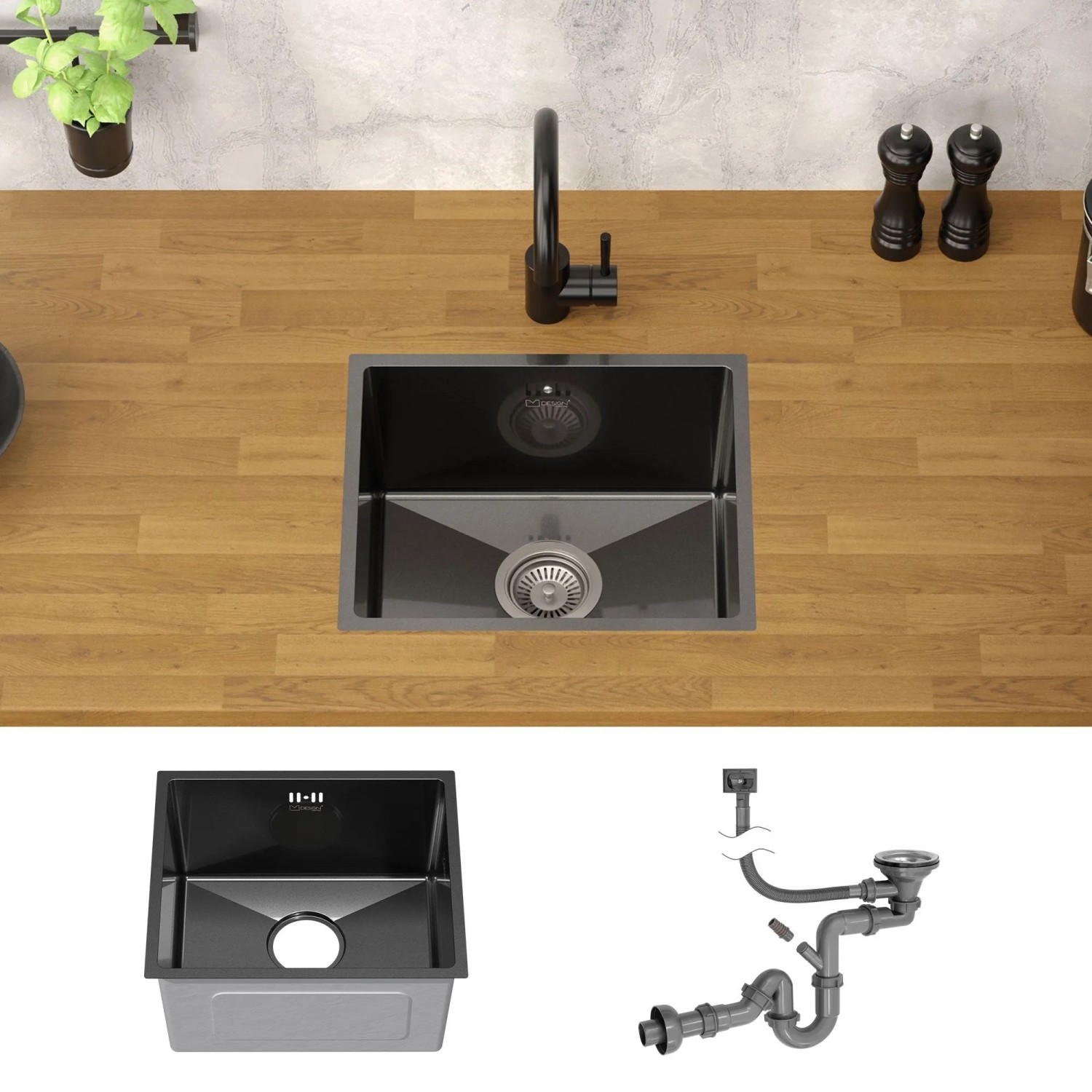 ML-Design Einlassspüle Edelstahl 34 x 40 cm Anthrazit Eckig 1 Becken mit Siphon kaufen bei OBI