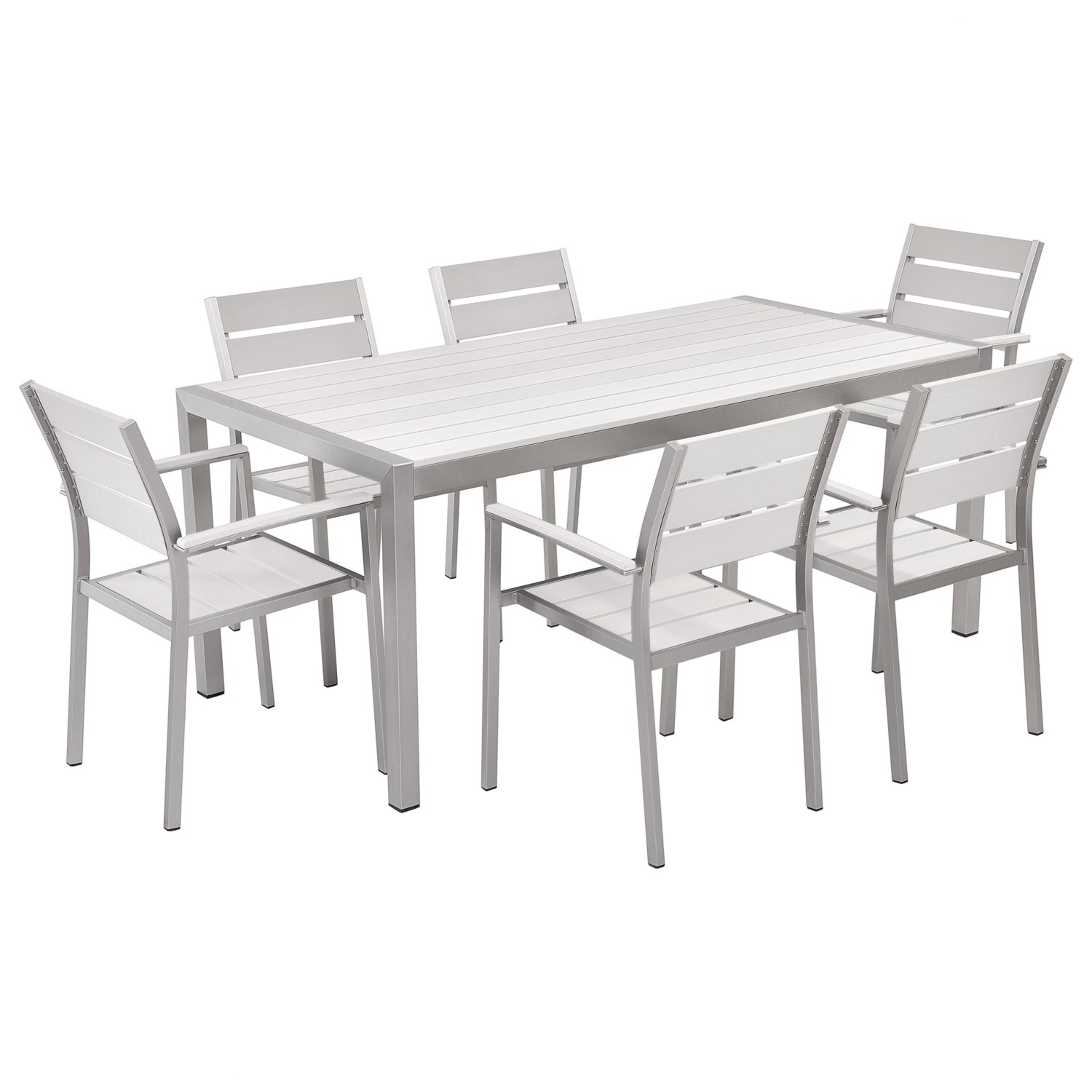 Beliani Gartentisch Set VERNIO Weiss Silber 90x180x88 günstig online kaufen