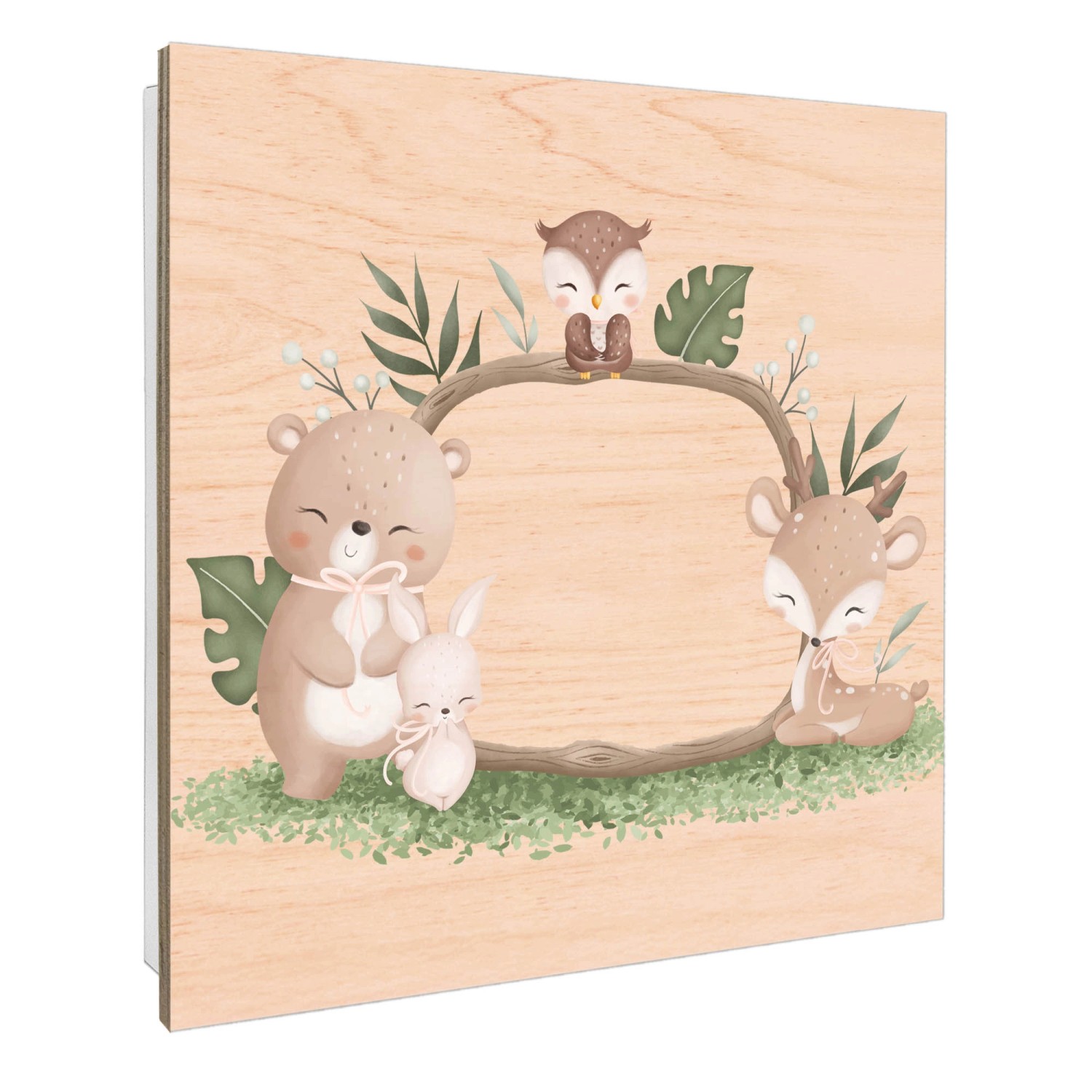 Banjado Schlüsselkasten mit Waldtier-Motiv, 30x30cm, weiße Schlüsselaufbewahrung mit 50 Haken.