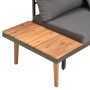 Detailansicht: vidaXL Gartenlounge-Set aus Akazienholz mit grauem Polster und Ablagetisch.