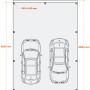 Draufsicht: Holzbrüder Doppelcarport Ralf, reinweiß, 600x868cm, mit zwei Autos. Technische Zeichnung.