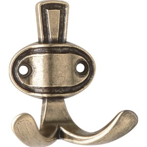 Wandhaken 1097, Altessing brüniert, aus Metall. Doppelter Haken im Vintage-Look.