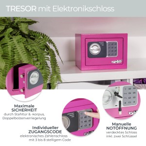 HMF 46126-15 Tresor Zahlenschloss Möbeltresor Klein 23 x 17 x 17 cm Pink