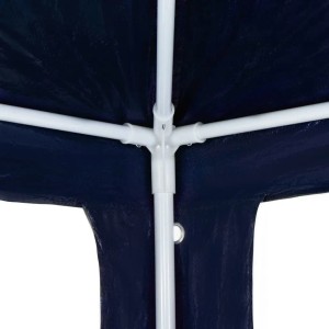 Detailansicht: Blaues Partyzelt 3x4m, PE-Material, weiße Stahlrahmen-Verbindung.