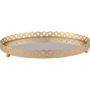 Goldenes Spiegeltablett Dark Wonder, Ø 28 cm, dekoratives Tablett mit Spiegelboden.