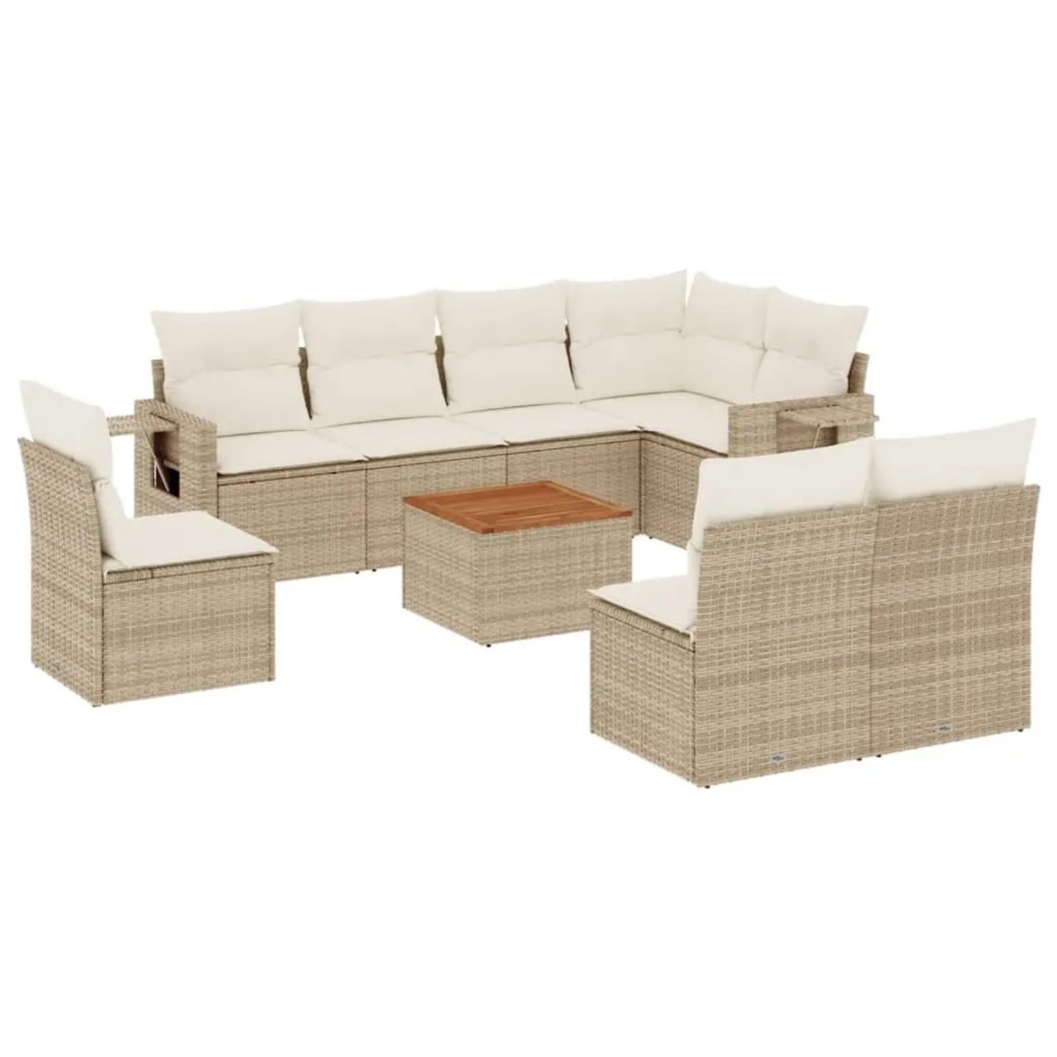 vidaXL 9-Tlg Garten-Sofagarnitur mit Kissen Beige Poly Rattan 3224602