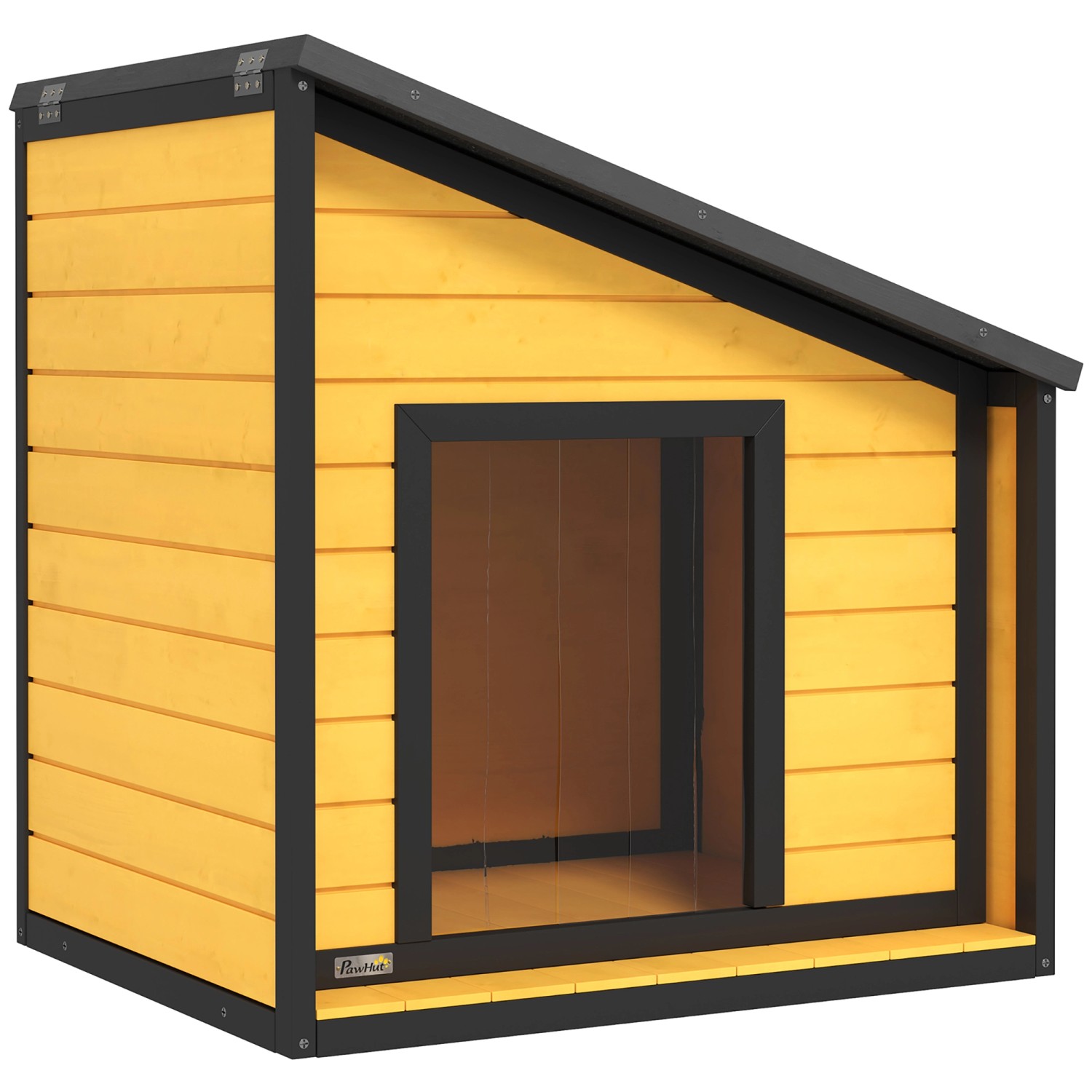 PawHut Hundehütte Tannenholz Schwarz Gelb 71L x 58B x 53-77H cm