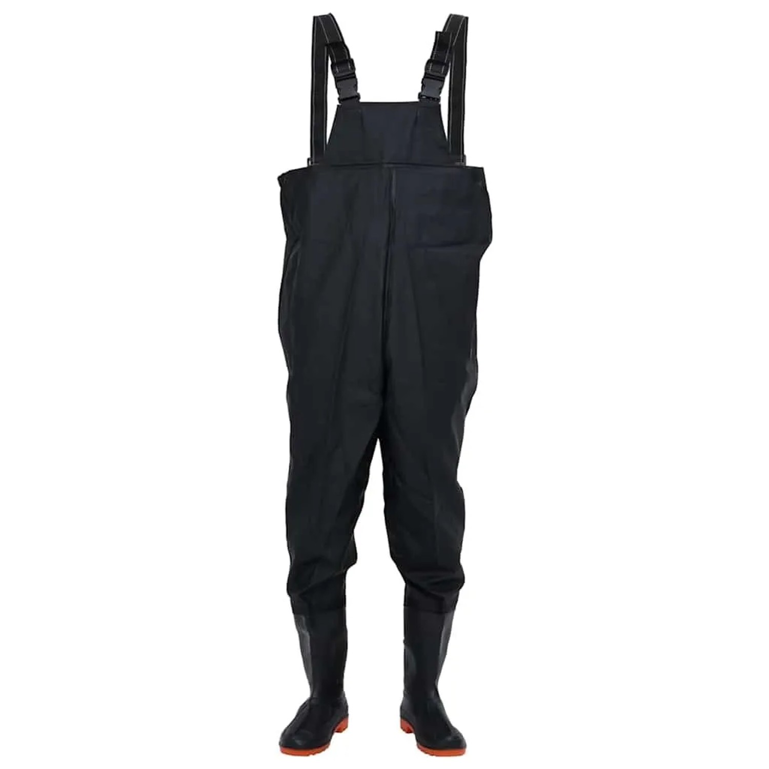 Schwarze vidaXL Wathose mit Stiefeln, Größe 44, für Angeln und Arbeit im Freien.