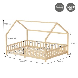 ML-Design Kinderbett 140x200 cm mit Rausfallschutz Natur Kiefernholz