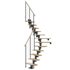 Dolle Mittelholmtreppe Dublin, Ahorn/Anthrazit, 1/4 gewendelt, mit Edelstahlgeländer.