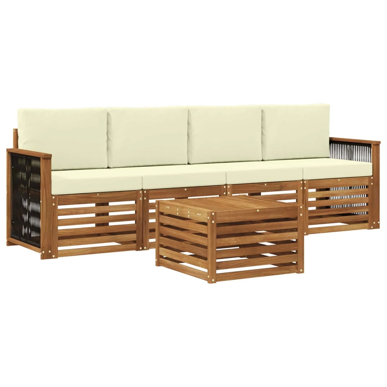 vidaXL Outdoor-Sofagarnitur 5 Stk Natur und Creme Massivholz Akazie 3383991
