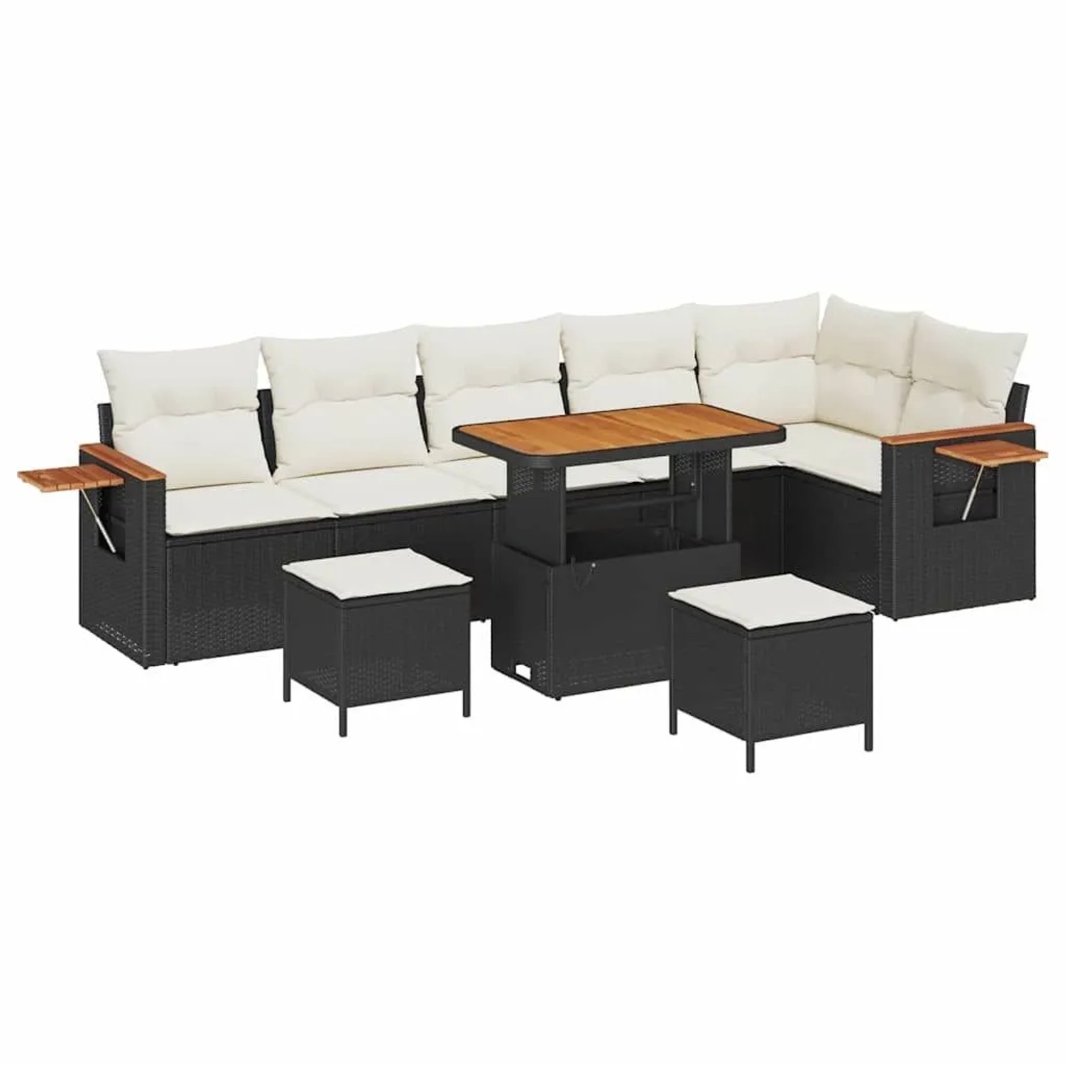 vidaXL Gartensofa-Set mit Kissen 11 Stk Schwarz und Creme Poly-Rattan 3365145