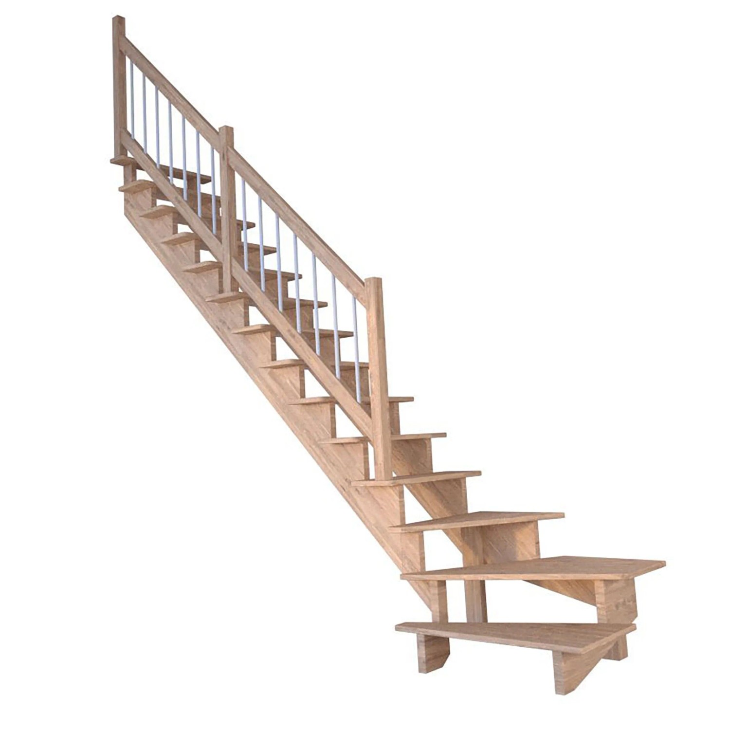 Treppe Lindos Pro Eiche Gew. L 100 cm Holz-Edelstahl-Geländer Weiß FSC® günstig online kaufen