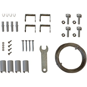 Floracord Sonnensegel Bausatz: Zubehör für Seilspanntechnik, inklusive Seile, Schrauben, Dübel und Werkzeug.