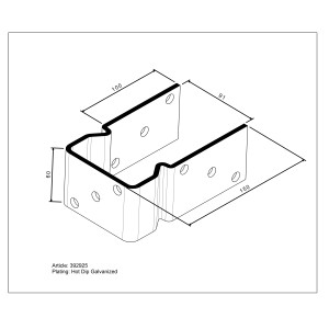 U-Form Pfostenträger zum Aufschrauben, 150x91x60mm, feuerverzinkt für Holzkonstruktionen.