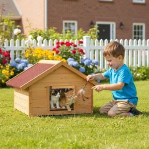 Wiltec Kleines Katzenhaus 68X53X47Cm Holz Katzenhütte Wurfkiste Wetterfest Höhle