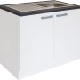 Optifit Spülenunterschrank Salo214, 100cm, mit Einbauspüle, weiß, mit anthrazitfarbener Arbeitsplatte.