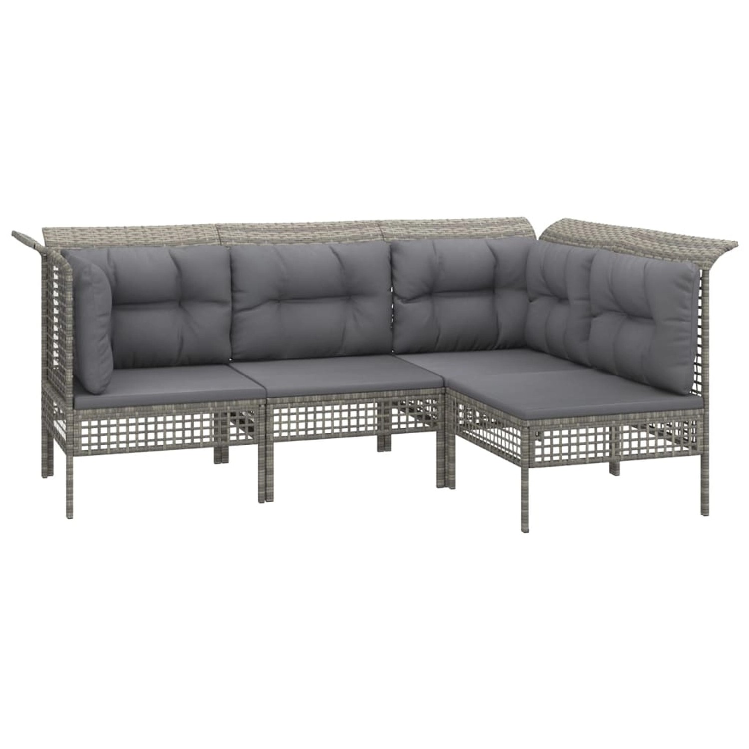 Graues 10-tlg. vidaXL Garten-Lounge-Set aus Polyrattan mit dunklen Kissen.