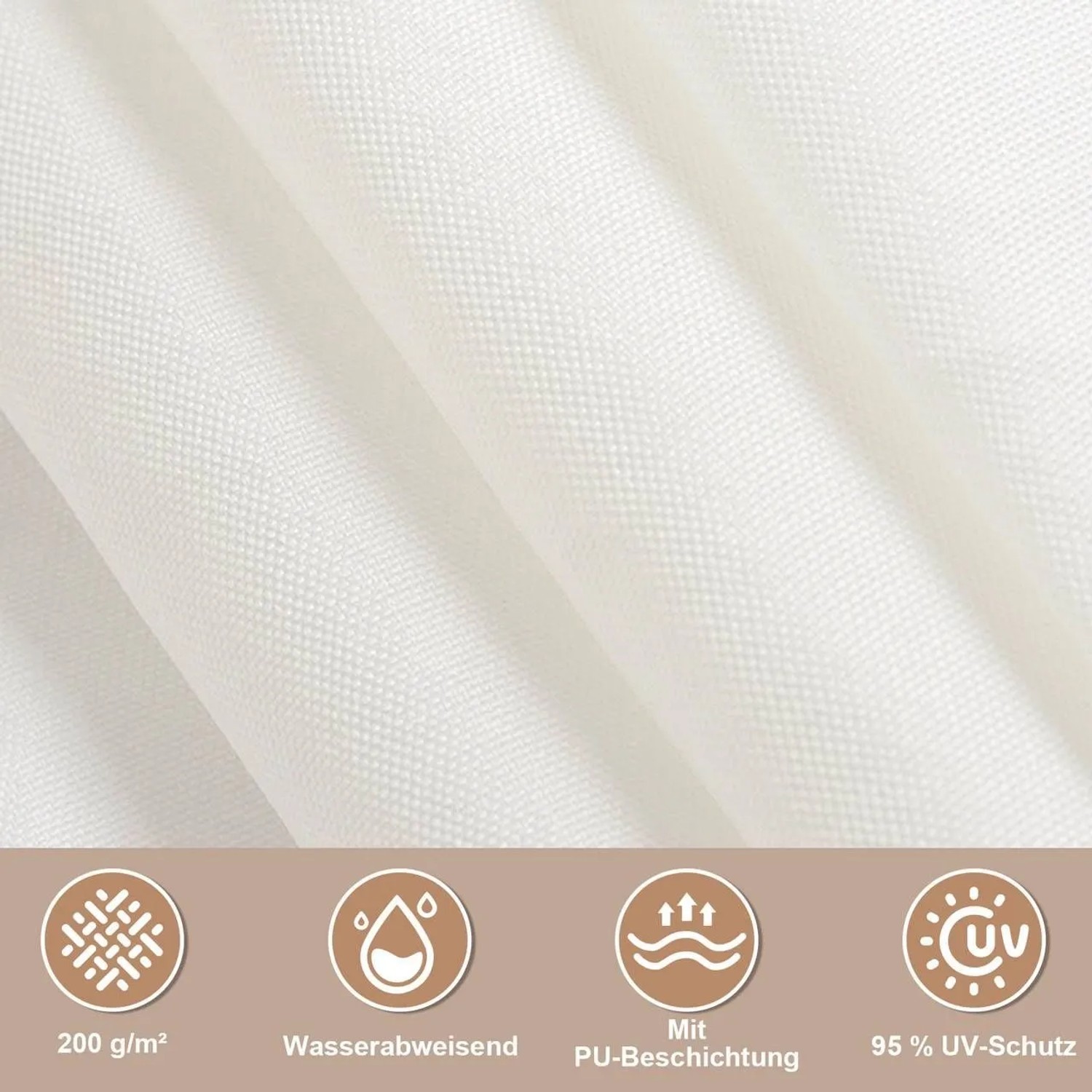 Detailaufnahme: Cremefarbenes WOLTU Sonnensegel aus Polyester, 200 g/m², mit UV-Schutz.