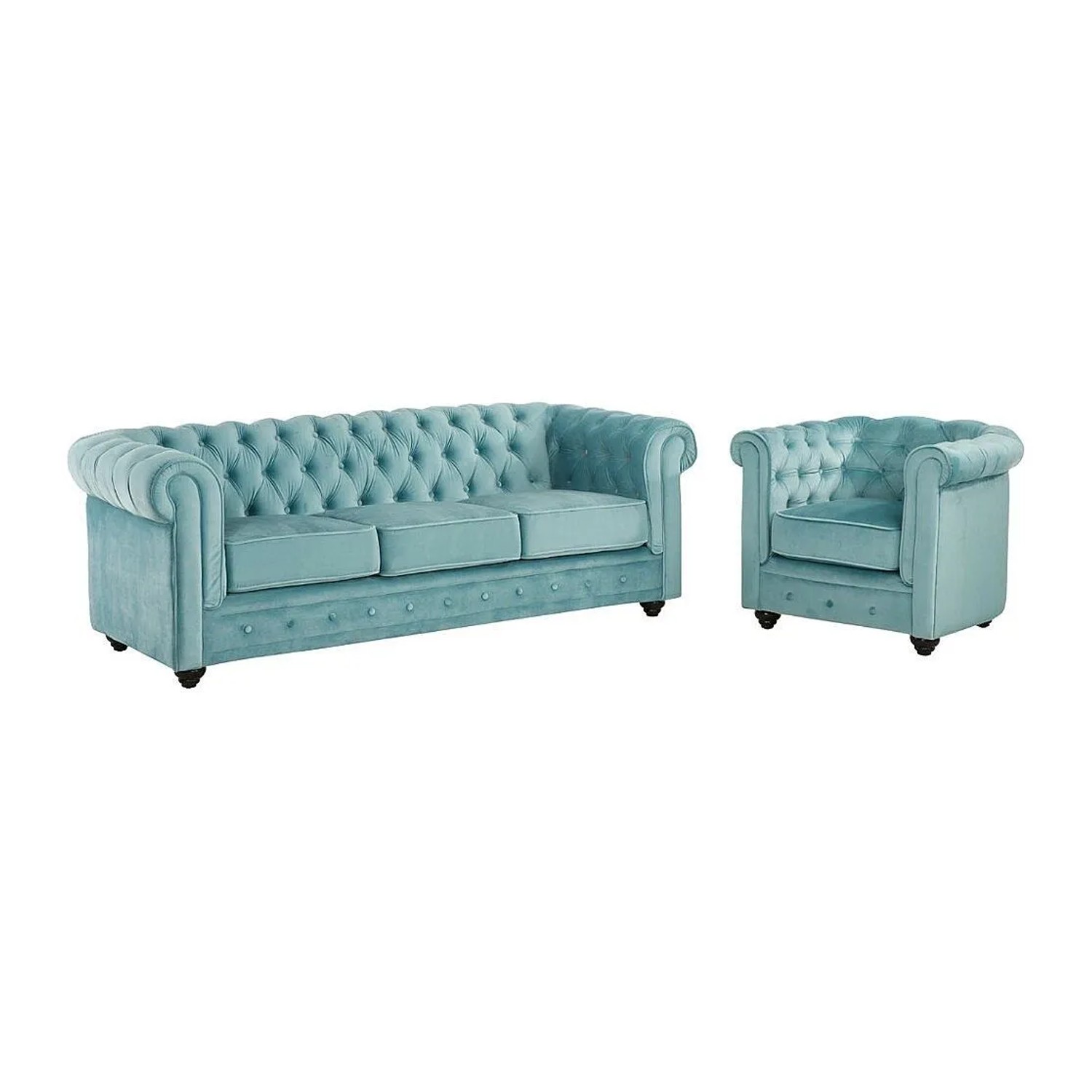 Vente-unique Couchgarnitur Mit Sessel Chesterfield Hellblau 205 cm  82 cm