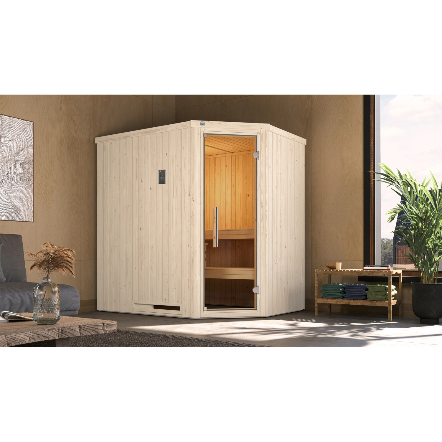 Weka Elementsauna Varberg Trend 1 Weiß Sparset 7,5 kW OS Glastür günstig online kaufen