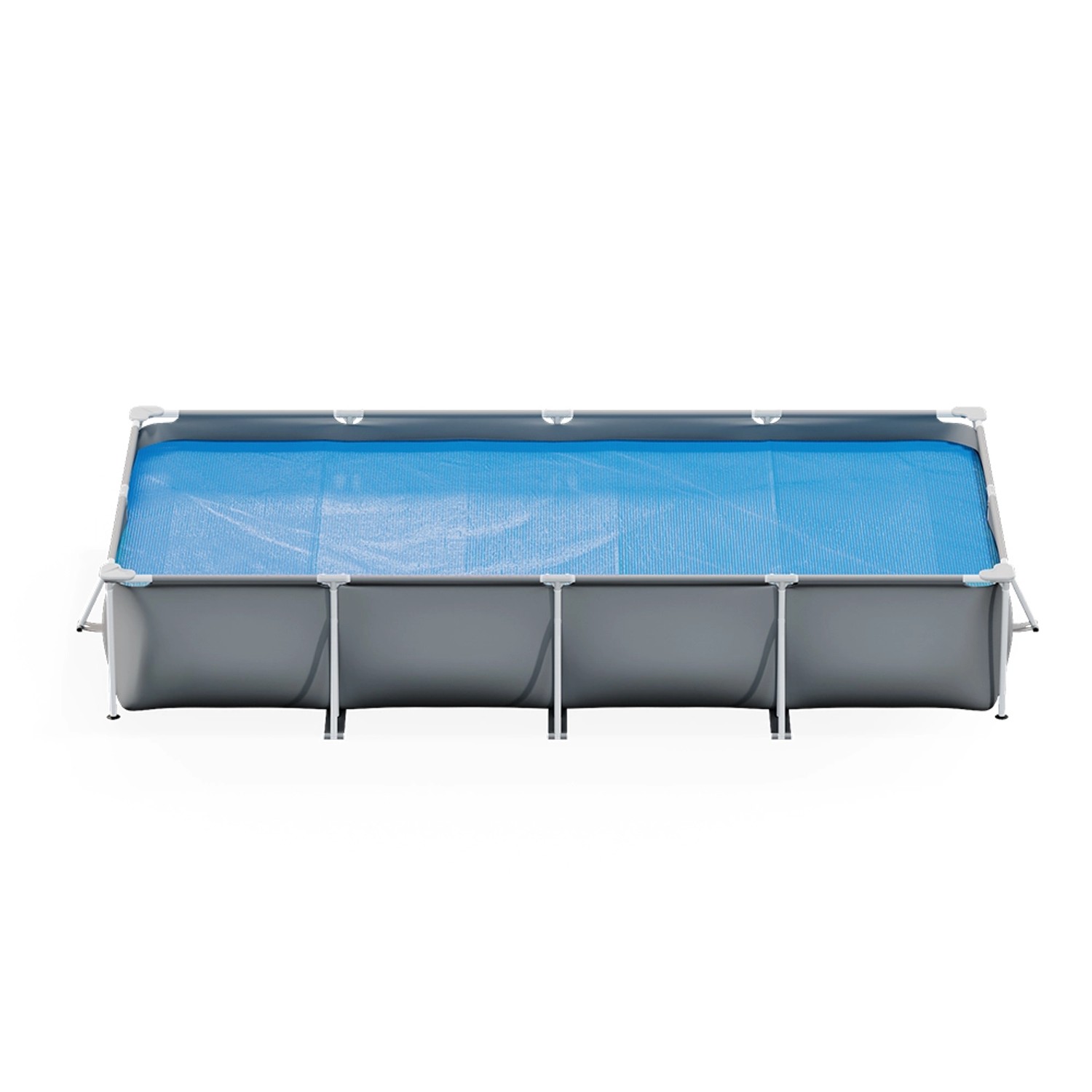 Blau Solarfolie 450 cm als Pool Abdeckung auf einem Rechteckpool.