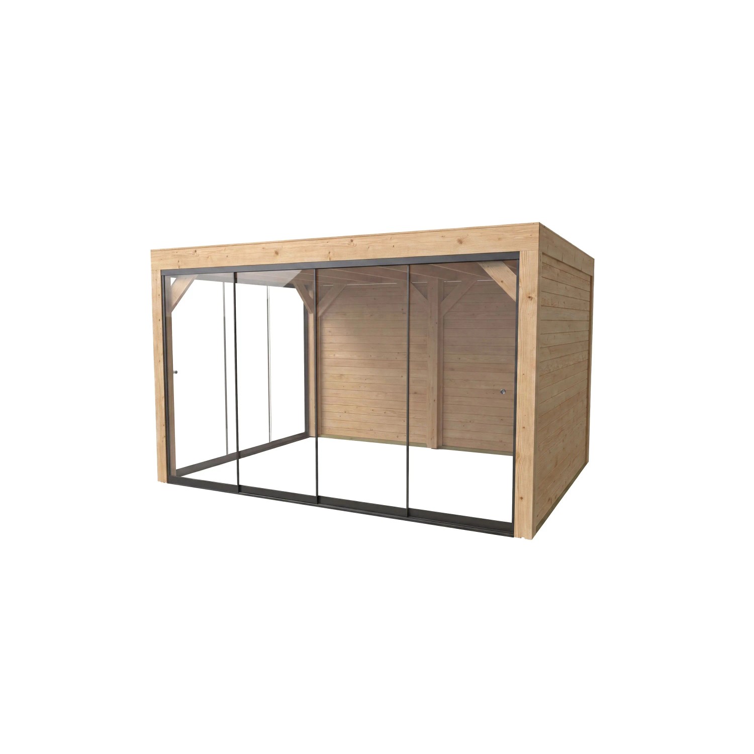 weka Gartenlaube Lumley aus Fichte mit Flachdach, 2 Glasschiebetüren und 2 Holzwänden. Moderne Terrassenüberdachung.