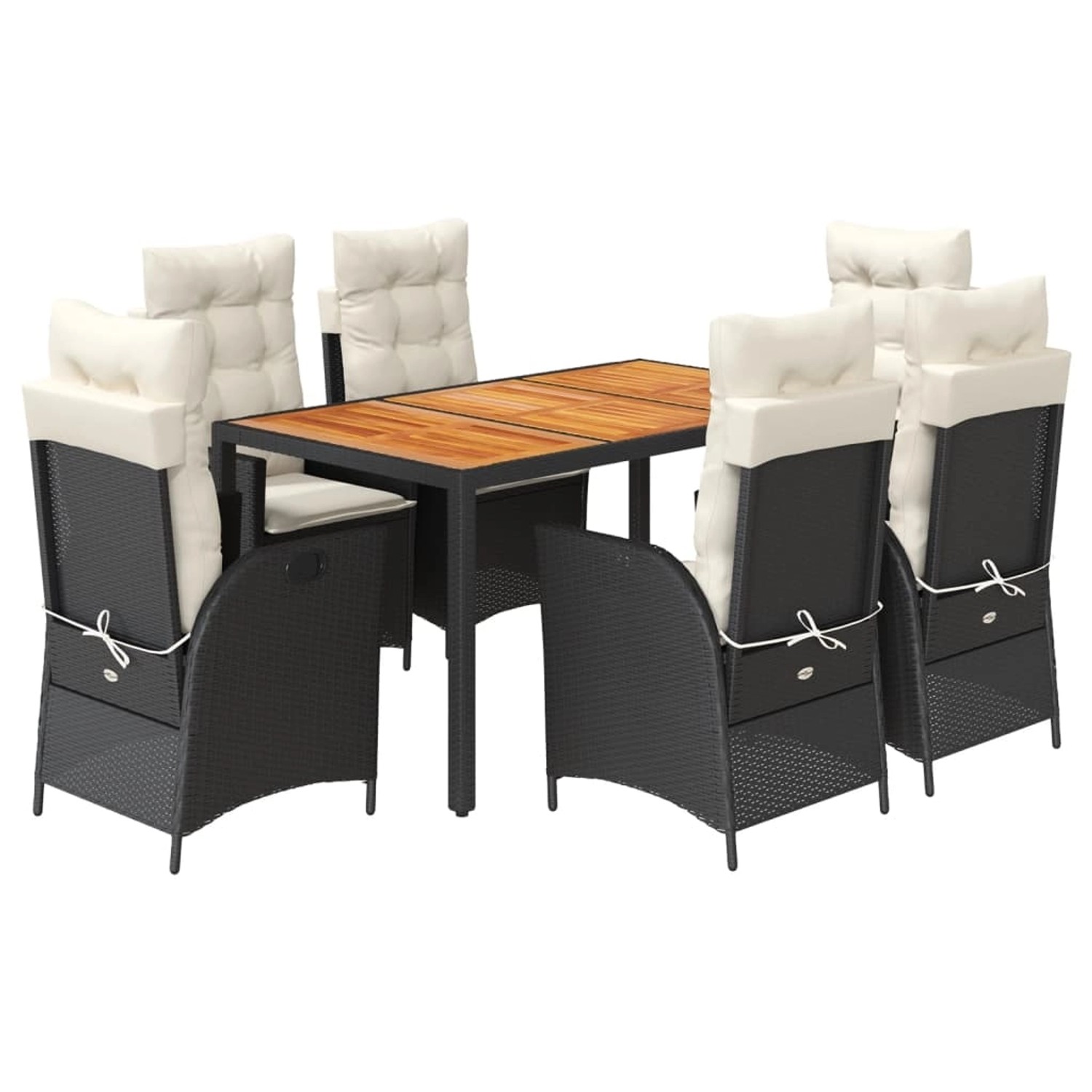 vidaXL 7-Tlg Garten-Essgruppe mit Kissen Schwarz Poly Rattan 3213089