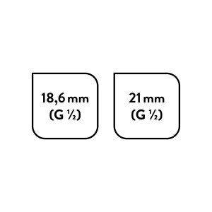 Abbildung der Maße des baliv Brausegelenkstück G 1/2: 18,6 mm und 21 mm (G 1/2).
