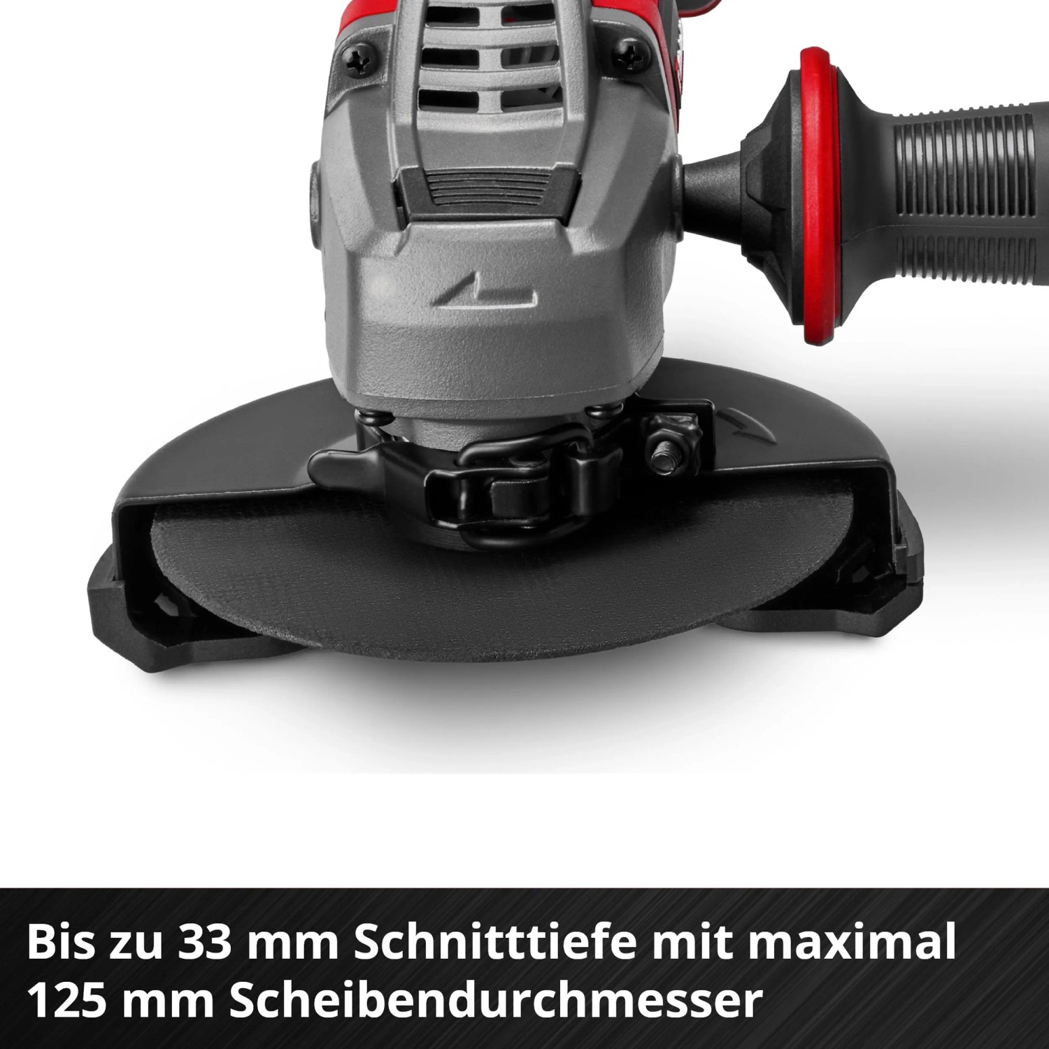 Einhell Akku-Winkelschleifer TP-AG 18/125 CE Q Li Solo mit Schutzhaube und Zusatzhandgriff.