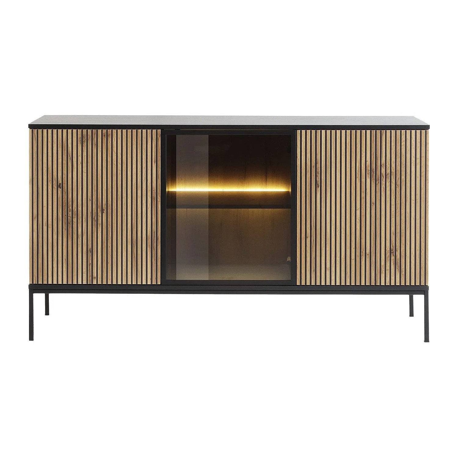 Vente-unique Sideboard Ovila Schwarz  Naturfarben Hell 153.4 cm
