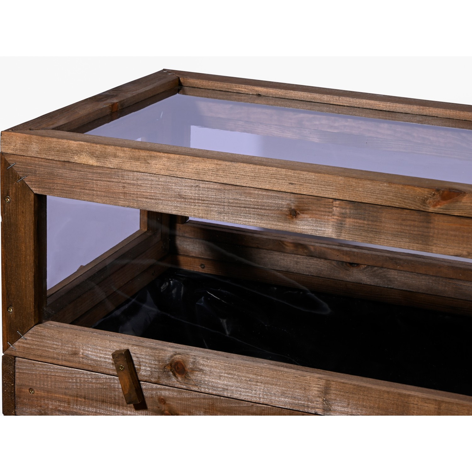 Dunkelbrauner Dobar Frühbeet-Aufsatz aus Holz für Hochbeet, Detailansicht.