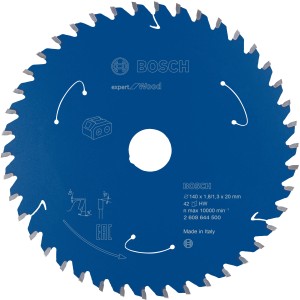 Bosch Kreissägeblatt Expert für Holz, 140mm, 42 Zähne, blau. Ideal für präzise Holzschnitte.