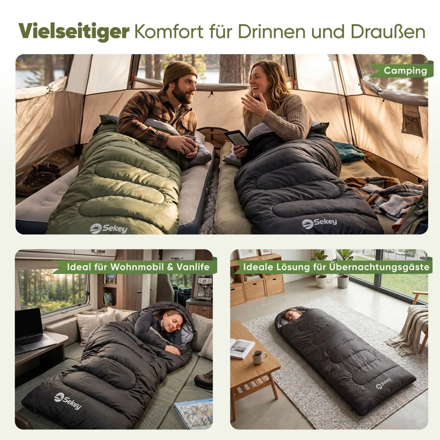 Sekey Deckenschlafsack 220x80cm in Nutzung: Camping, Vanlife und als Gästebett.
