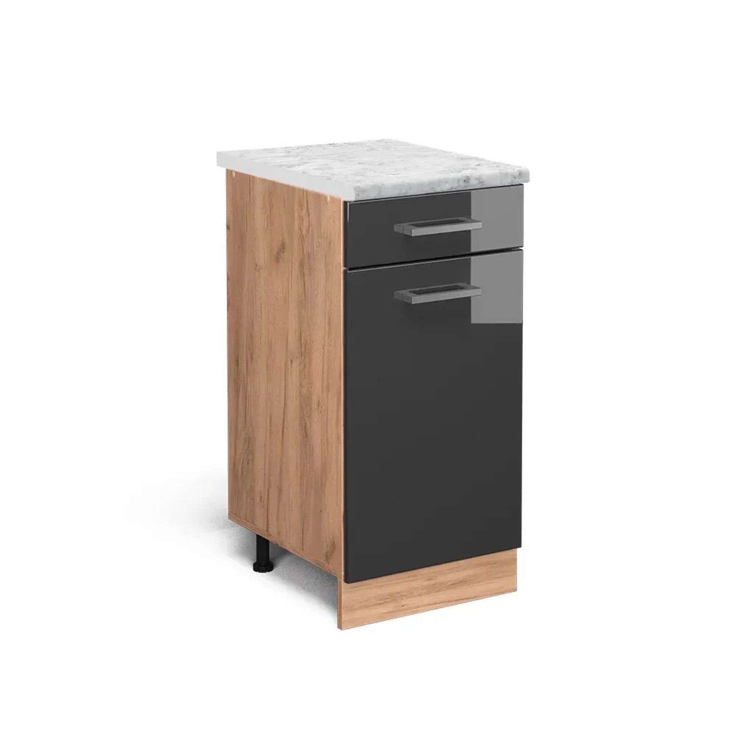 Vicco Küchenunterschrank R-Line Schubladenschrank für die Küche Anthrazit Hochglanz 40 cm AP Marmor mit Goldkraft Eiche Korpus