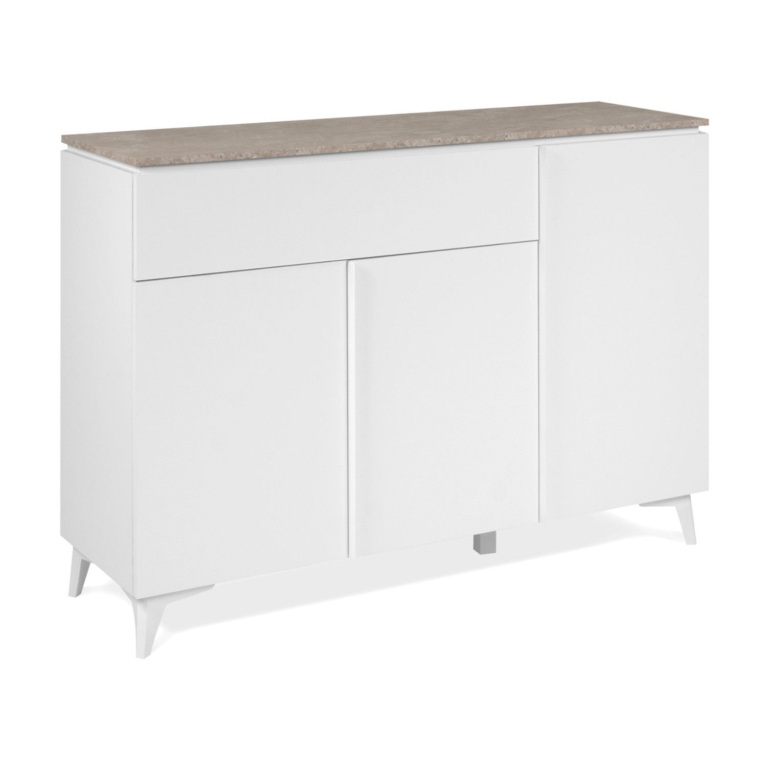 Furn.Design Sideboard Weiß und Sandstein 133 cm 3-türig 4 Fächer Modern Vis günstig online kaufen