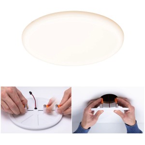 Rundes, dimmbares Paulmann LED-Einbaupanel Veluna VariFit, 21W, mit Montagebeispiel.