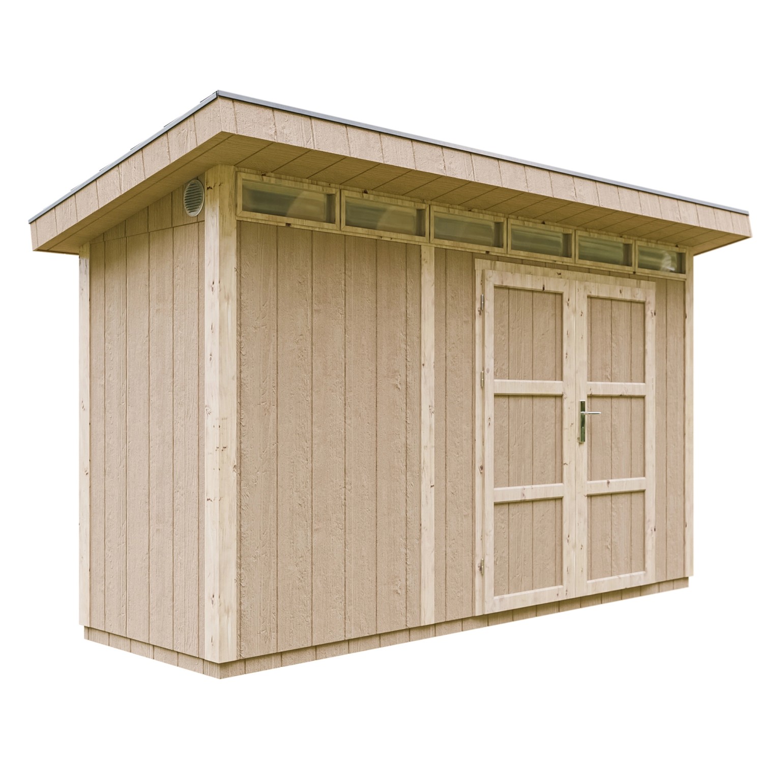 Timbela Holz-Gartenhaus M902A Flachdach Grundiert 161 cm x 412 cm günstig online kaufen