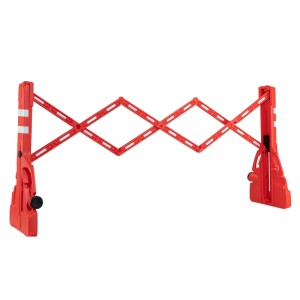 Rotes, ausziehbares Wiltec Absperrgitter aus Kunststoff, 200 cm, mit reflektierenden Streifen für Baustellen und Verkehr.
