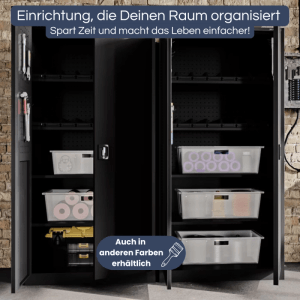 JAN NOWAK Werkzeugschrank BRUNO mit Lochwand, 185x92x50cm, anthrazit, mit Werkzeug und Boxen.