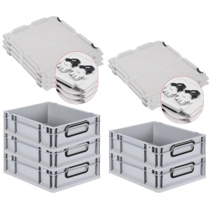 PROREGAL SuperSparSet 5x Eurobox Nextgen Color Mit Scharnierdeckel HxBxT 12x30x40cm 11 Liter Grau Griffe Schwarz Geschlossen Eurobehälter Transportbox
