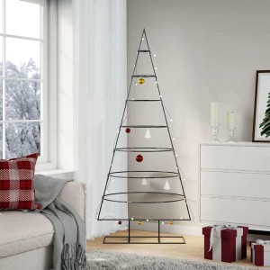 Schwarzer Metall-Weihnachtsbaum (180 cm) für Dekorationen im Wohnzimmer.