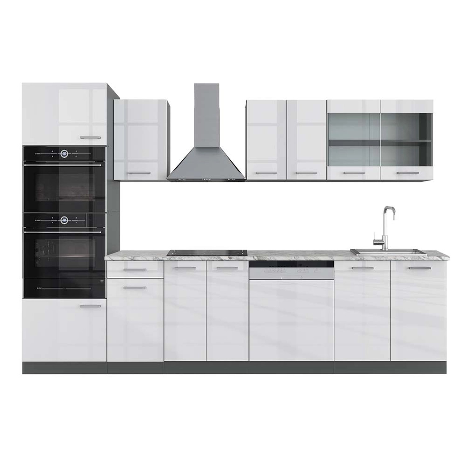 Vicco R-Line Küchenzeile Weiß Hochglanz/Anthrazit 300 cm mit HochschrankAP günstig online kaufen
