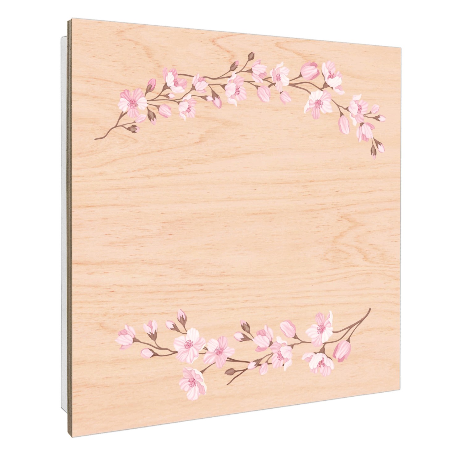 Banjado Schlüsselbox aus Holz, 30x30cm, weiß, mit Kirschblüten-Motiv und 50 Haken.
